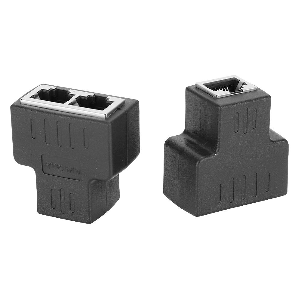 Qiilu Ethernet Cable Adapter 1 in 2 Out RJ45 Socket LAN Connection Cable Extension Splitter for Internet WireBlack Pack of 2