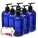 Baire Bottles 16 oz Empty Refillable Plastic Pump Bottles Dispenser 6 Pk PET, BPA Free Refillable Containers Shampoo Lotion Oil Liquid Soap Waterproof Labels USA (Blue with Black Pump, Floral Labels)