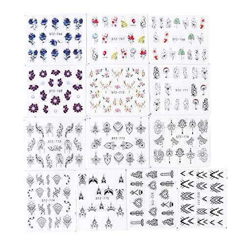 13 sheets black nail art stickers water transfer decals nail supplies decorations accessories with flowers necklace jewelry dream catcher feather design foil tattoo for diy nail manicure tips pricepulse
