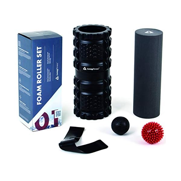 LunagFitness-Foam-Roller-Set-2-in-1-Deep-Tissue-Foam-Roller-Set-includes-2-Massage-Balls-and-Resistance-Band-for-fitness-recovery-yoga-and-pilates-Bonus-Carry-Bag-included LunagFitness Foam Roller Set 2 in 1 Deep Tissue Foam Roller Set includes 2 Massage Balls and Resistance Band for fitness…