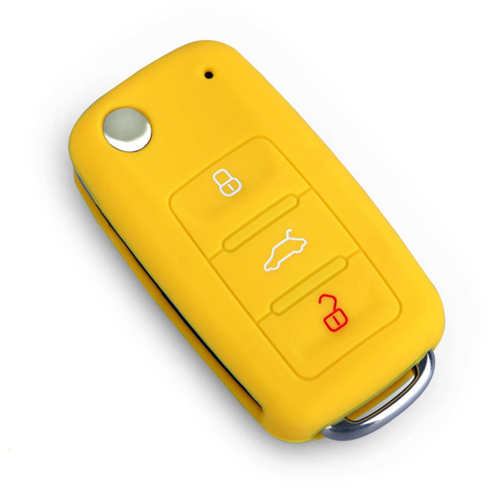 Happyit Silicone Car Key Cover Case for Volkswagen VW Polo Passat B5 Golf 4 5 6 Jetta Mk6 Tiguan Gol CrossFox Plus Eos Scirocco Beetle (Yellow)