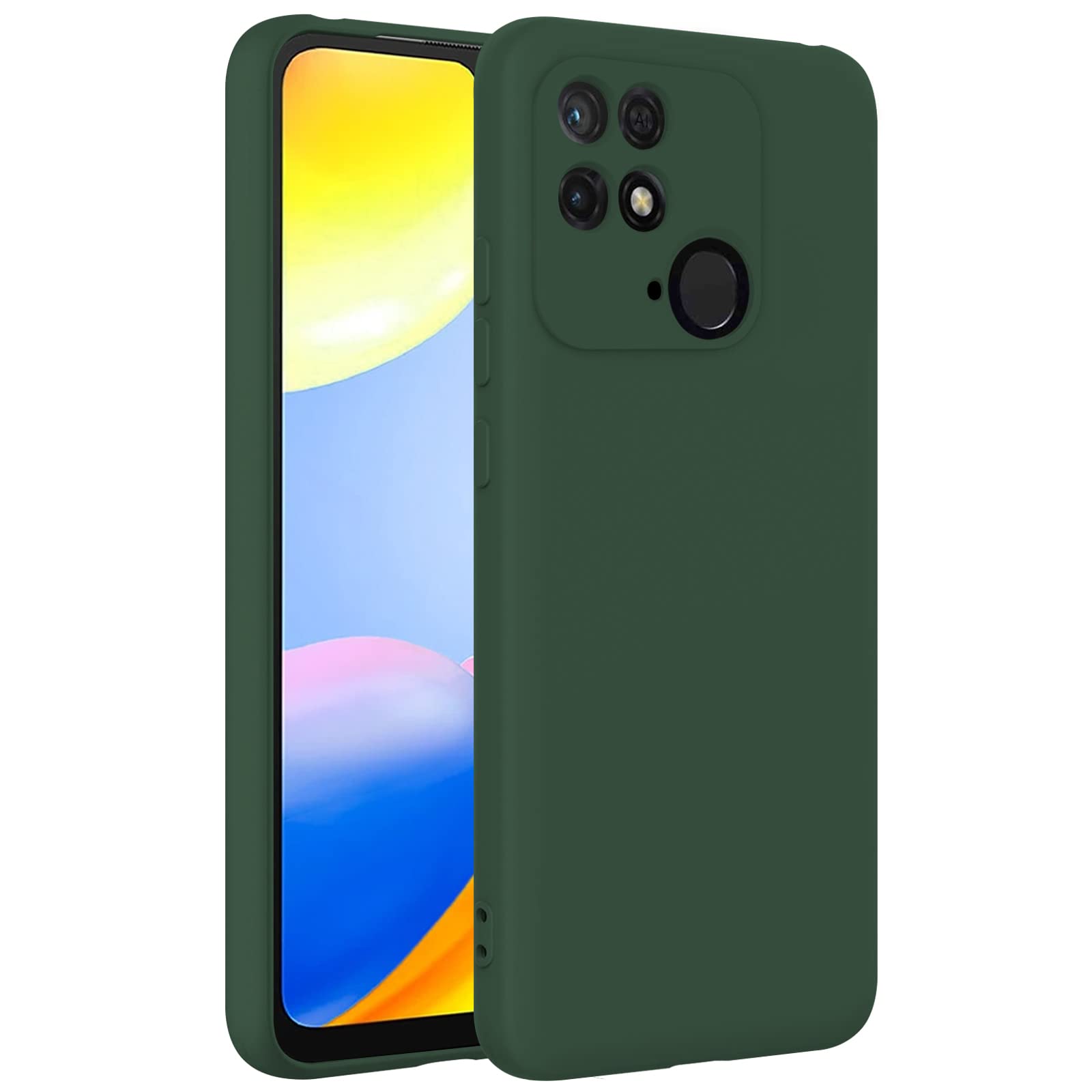 TBOC Phone Case Compatible with Xiaomi Redmi 10C [6.71 Inches] Rigid Case [Military Green] Liquid Silicone [Soft Touch] Microfibre Inner Lining [Protects Camera] Non-Slip Resistant Dirt Scratches