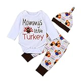Thanksgiving Outfit Baby Girl Boy Romper Turkey Print Long Pants with Hat 3Pcs Infant Clothes set