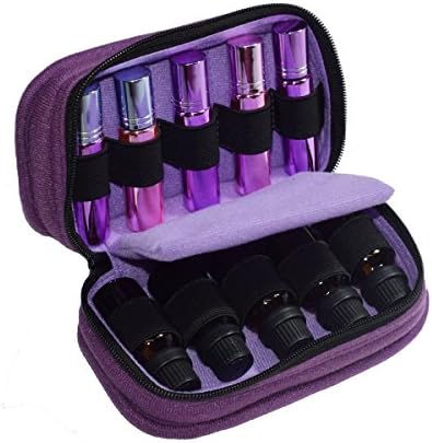 Essential Oil Carrying Case Hold 10 Bottles 5/10/15ml or 10ml Roll On Bottles (Deep Purple/Lavender)