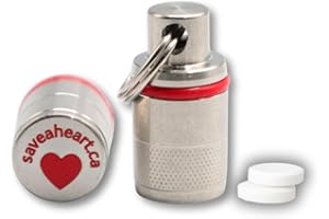 Save a Heart Pill Case Keychain - Small Waterproof Container for Aspirin Tablets - Portable Emergency Medicine Holder (2-Pack