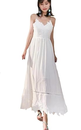 Amazon Kimberley キャミソール レース マキシ ワンピース 白