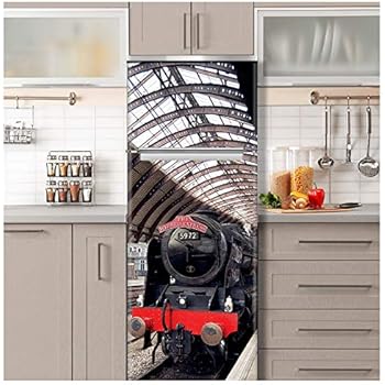 Wizard Express Train Fridge Wrap. ONE Piece Sticky Mural, Decal, Skin, Cover, Poster for Door, Wall or Fridge. Railway Station (Variant 1, 30