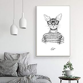 Floating Framed Canvas Wall Art for Living Room, Bedroom Hand-Painted Line Drawing Funny Animal Canvas Prints for Home Decoration Ready to Hang - 16x24 inches