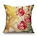 Gold Christmas Bows and Bells Throw Pillow Covers Set of 4 Cotton Linen Decorative Pillow Case for Sofa Christmas Home Cushion Covers 18 x 18 Inches