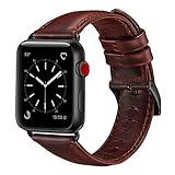 OUHENG Compatible with Apple Watch Band 42mm 44mm, Genuine Leather Band Replacement Compatible with Apple Watch Series 4 Series 3 Series 2 Series 1 (42mm 44mm) Sport and Edition, Brown