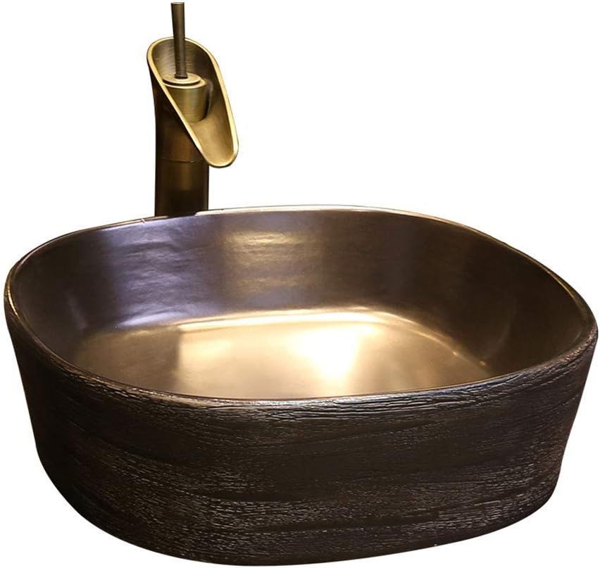 WEHOLY Harz Waschbecken Naturstein Oval Einbau Bad Schwarzgold