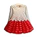WEONEDREAM Baby Girls' Party Dress with Long Sleeves Striped Crochet Flower Patchwork 2T (100, White Red)