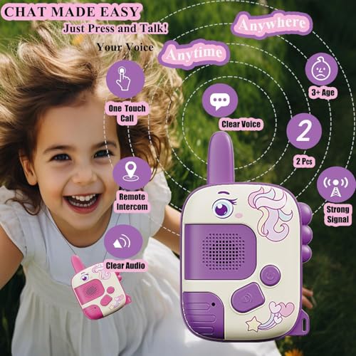 2PCS Walkie Talkie for Kids, Outdoor Adventure Toys with 1000ft Range, Compact & Durable, Ideal Gifts for 4-9 Year Old Girls (A)