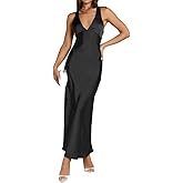 Yixinjew Summer Satin V Neck Backless Maxi Dresses for Women 2026 Silk Sleeveless Formal Bridesmaid Wedding Guest Dress