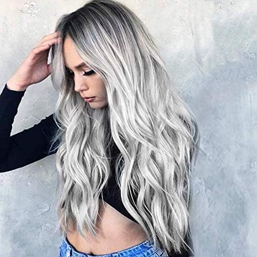 DANTB Medium and Long Wig Synthetic Wigs Realistic Looking Natural Wavy for Women Wig with Free Wig Cap