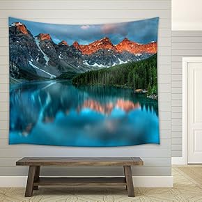 Taken at The Peak of Color During The Morning Sunrise at Moraine Lake in Banff National Park - Fabric Wall Tapestry Home Decor - 51x60 inches