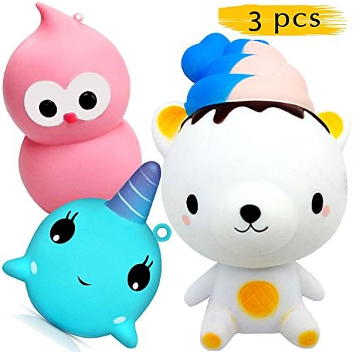 EYLAY Squishies for Boys 3 PCS - Jumbo Animal Whale Bear Bird Squishy Slow Rising Kawaii Cute Squishy Toys Pack Stress Relief Cream Scented Soft Squeeze Gift Package