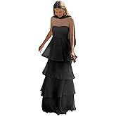 Fulbymu Chiffon Strapless Bridesmaid Dresses for Women Pleated Tiered Formal Prom Evening Dress with Scarf