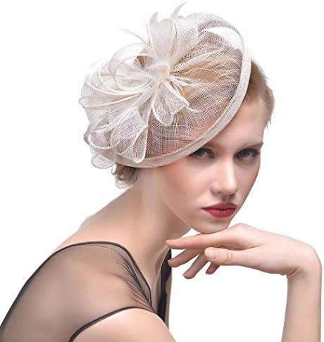 Quistal Fascinator Hat Feather Mesh Net Veil Party Hat Flower Derby Hat with Clip and Hairband for Women