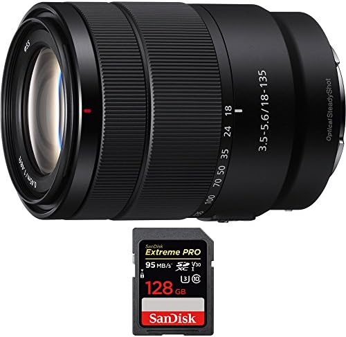 Sony E 18-135mm F3.5-5.6 OSS APS-C E-Mount Zoom Lens (SEL18135) with Sandisk Extreme PRO SDXC 128GB UHS-1 Memory Card