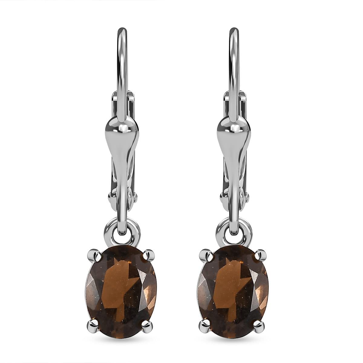 TJC Smoky Quartz Drop Dangle Earrings for Women in Platinum Plated 925 Sterling Silver with Lever Back Metal Wt. 1.25 Grams