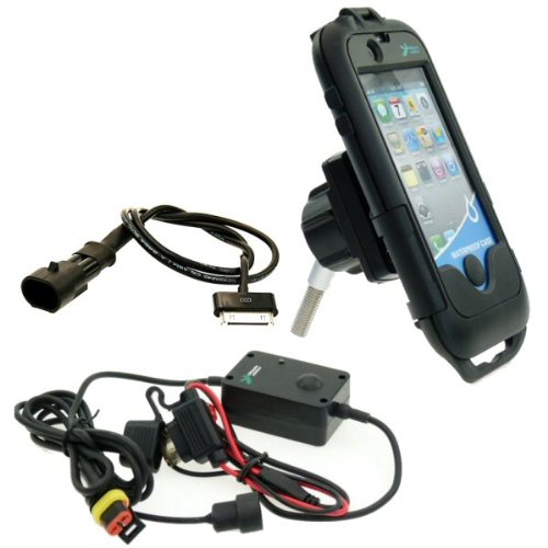 Waterproof Motorcycle iPhone 4 Tough Case Mount Bundle with Direct to Battery Charger