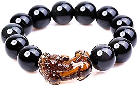 Musegetes 12/14/16mm Natural Ice Kind Obsidian Pi Xiu Safe and Evil Spirits“Brave Troops” Powerful Round Bead Stretch Bracelet (12mm)