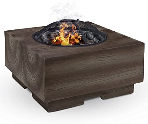 Livivo Wood Effect Fire Pit Brazier With Mesh Spark Guard Bbq