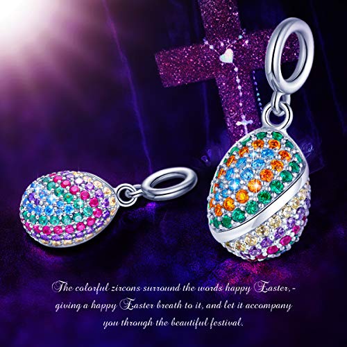 FOREVER QUEEN Easter Egg Charm, 925 Sterling Silver Colorful Happy Easter Faberge Egg Pendant Dangle Charm Bead fit Bracelet Necklace for Women Girls Mother Children (Silver) - Thumbnail 4