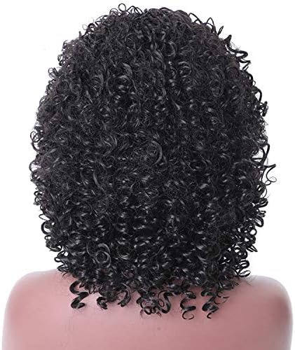 Short Mixed Dark Brown and Light Brown Synthetic Afro Curly Wig 12inch High Temperature Fiber for Women-in Synthetic,natural black,8inch