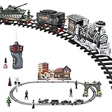 Haktoys RC Military Train Set, Battery Operated Ready to Play Steam Locomotive w/ LED Lights, Realistic Sounds, BONUS Figurine Pack, Radio Remote Controlled Simulation (Steam Oil Available Separately)