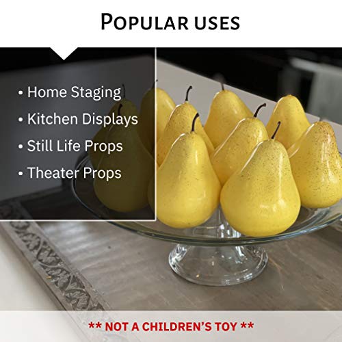 Realistic Fake Pears - Set of 10 Yellow Artificial Pears - Lightweight Fake Fruit for Decoration - Not a Children's Toy