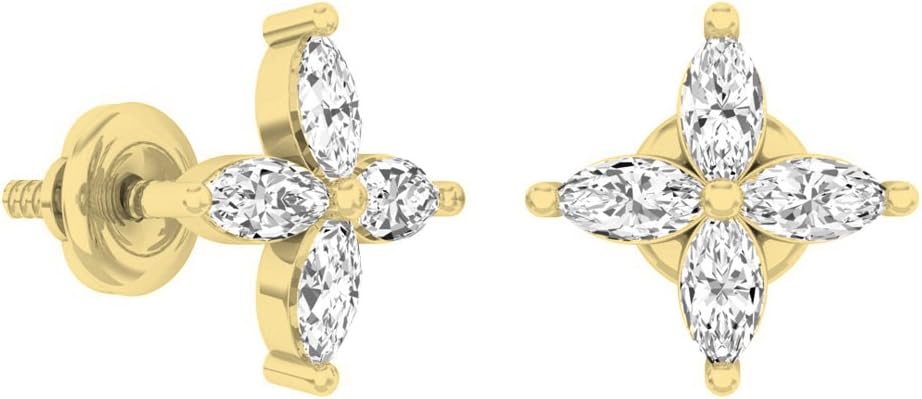 1.15 Carat (ctw) 14K Yellow Gold Marquise Cut White Diamond Ladies Flower Shaped Stud Earrings