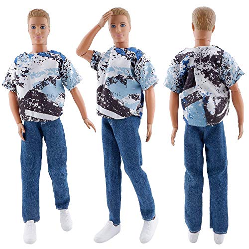 E-TING 3 Sets Doll Casual Wear Clothes Overalls Jacket Pants Outfits with 3 Pair Shoes for 12 Inches boy Dolls