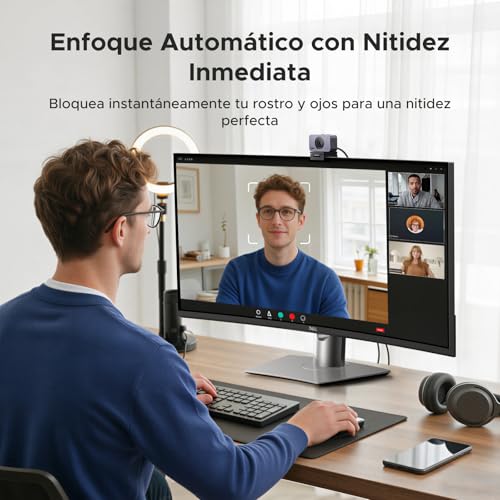 UGREEN FineCam Cámara Web 4K Ultra HD, 2 Micrófono con Cancelación de Ruido,Enfoque Automático, Face AE, 70° FOV, Adaptador USB-A/USB-C para PC/Portátil/Windows/Mac/Linux,Para Videollamadas, Streaming