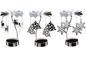 Minkissy 3pcs Rotary Candle Holder Christmas Candle Spinner Xmas Tree Reindeer Snowflake Spinning Tealight Holder for Wedding Holiday Birthday Party Favors Winter Table Decorations