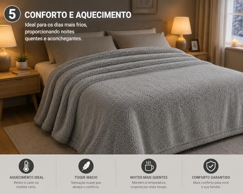 Manta Casal de Microfibra Fleece | Cobertor Macio e Quentinho, Dupla Face, 1,80m x 2,00m – Cinza