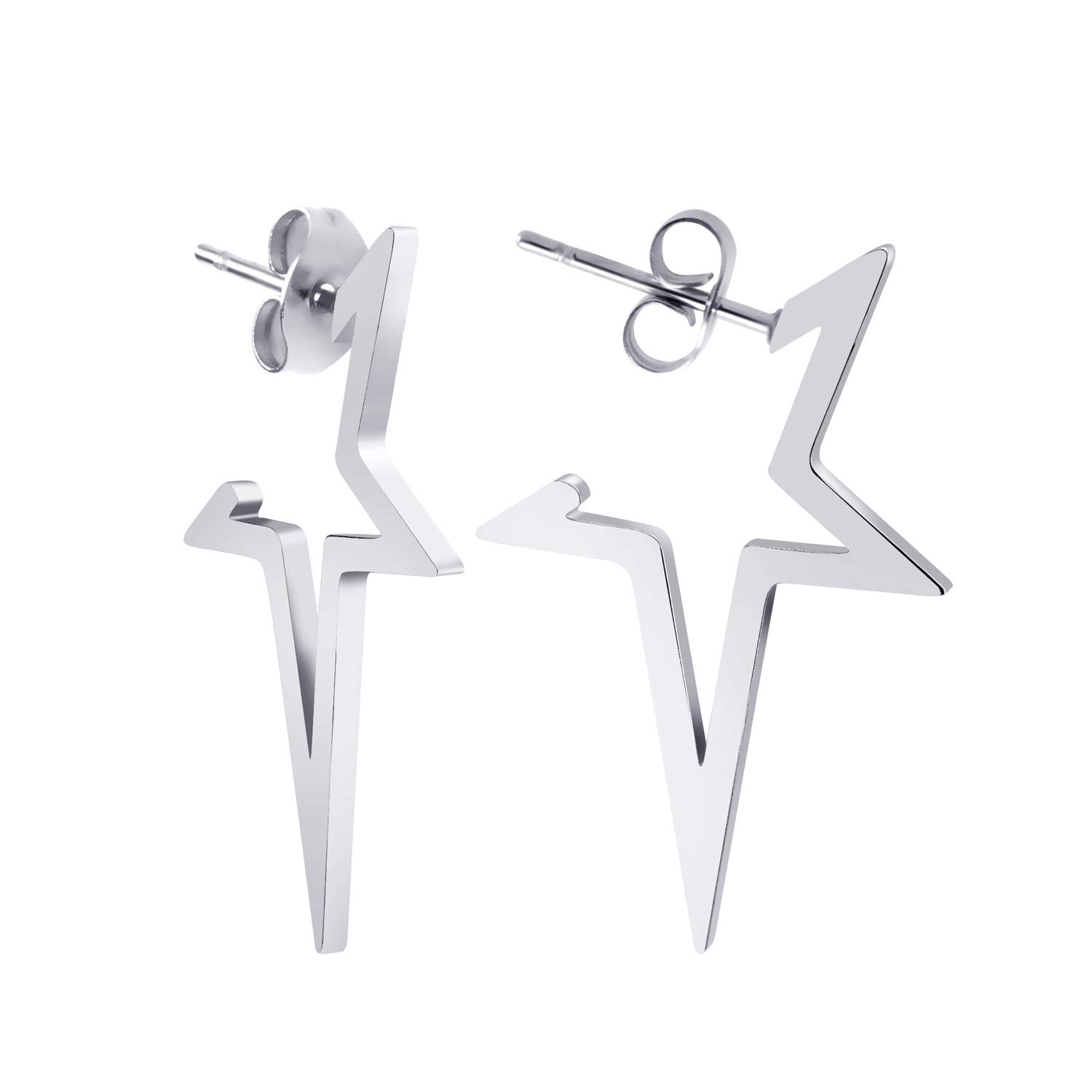 555Jewelry Stainless Steel Shooting Stars Hypoallergenic Stud Earrings for Ladies, Edgy Star Earrings for Women, Nickel Free Stud Earrings for Women, Skin Friendly Stud Earrings, Silver