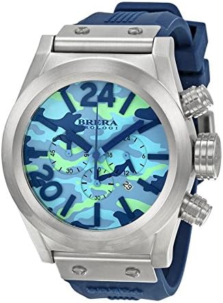 Brera Orologi Camouflage BRETC4531 Chronograph 45mm watch Stainless steel case BLUE CAMO dial with date BLUE rubber strap with signature buckle