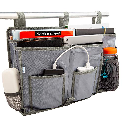KIBO Bedside Caddy Grey Color Hanging Organizer Bedside Storage Bunk and Hospital Beds, Dorm Rooms Bed Rails, Bag for Hanging on Shelf or Rail or Desk in The Room