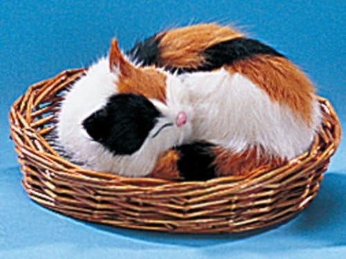 Cat Sleeping in Basket Collectible Figurine Kitten Statue Decoration