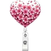 Valentine Heart Badge Reel Retractable for Nurse Doctor Medical & Nursing Spring Flower Badge Holder with Alligator Clip Cute Retractable ID Card Badge Decoration Acrylic Reel