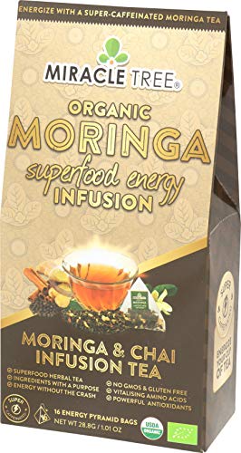 Miracle Tree's Energizing Moringa Infusion - Chai | Super Caffeinated Blend | Healthy Coffee Alternative, Perfect for Focus | Organic Certified & Non-GMO | 16 Pyramid Sachets - Thumbnail 2