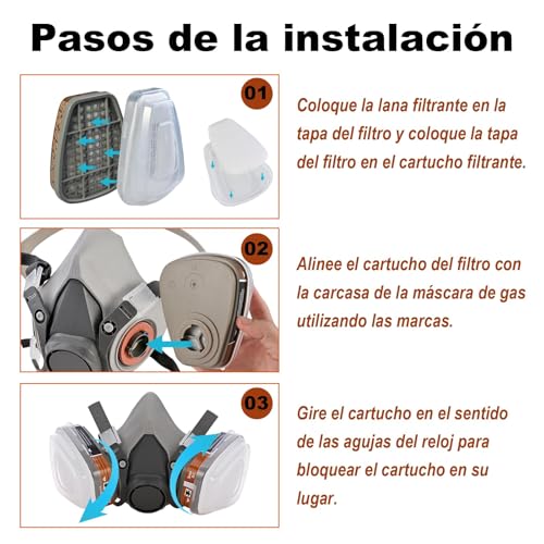 Mascarilla Facial Multifuncional Industrial Máscara Respiradora De Seguridad Con Filtro Gafas Algodón Para Vapores Orgánicos Productos Químicos Lijado Soldadura Pintura Para Carpintería De Seguridad