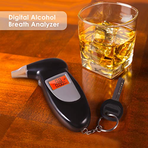 Breathalyzer, Portable Keychain Breath Alcohol Tester for Driver, Highly-Accurate Result Digital Battery Power with 5 Mini Mouthpieces