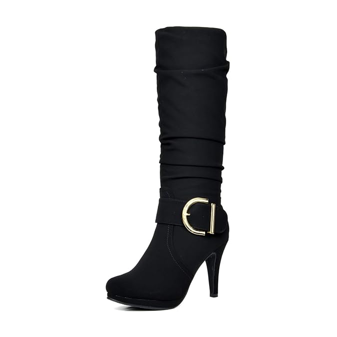 DREAM PAIRS Botas de Invierno para Mujer con tacón Alto y Rodilla, Paris Negro, 6 US