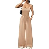 Ekouaer Jumpsuits for Women Sleeveless Spaghetti Strap Womens Jumpsuit One Piece Wide Leg Summer Romper With Pockets 2026
