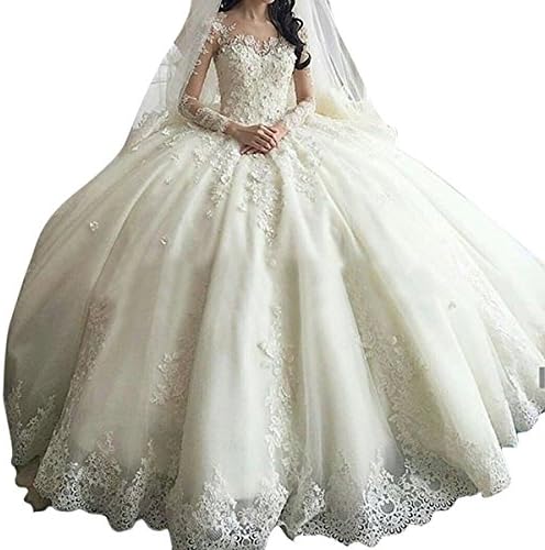 Weddinglee White Bridal Gowns Wedding Dress Luxury Lace Cathedral Train Ball Gown Wedding Dresses for Bride 2017 with Long Sleeves Size 12