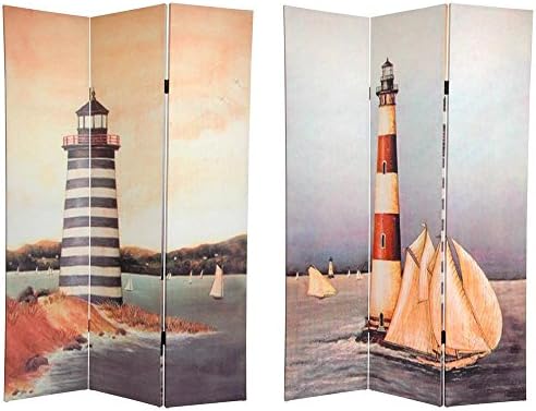 Oriental Furniture 6 Ft Tall Double Sided Lighthouses Canvas Room Divider