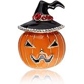 Halloween Enamel Pumpkin Brooch Pins, Cute Funny Rhinestone Hat Witch Pin Jewelry Accessory for Men Women